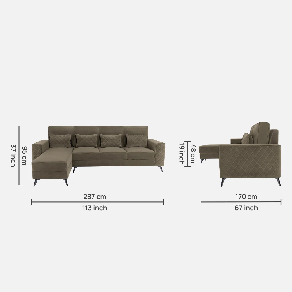 Eden Quartz Brown Fabric 3 Seater Sofa With Lounger - Image 4