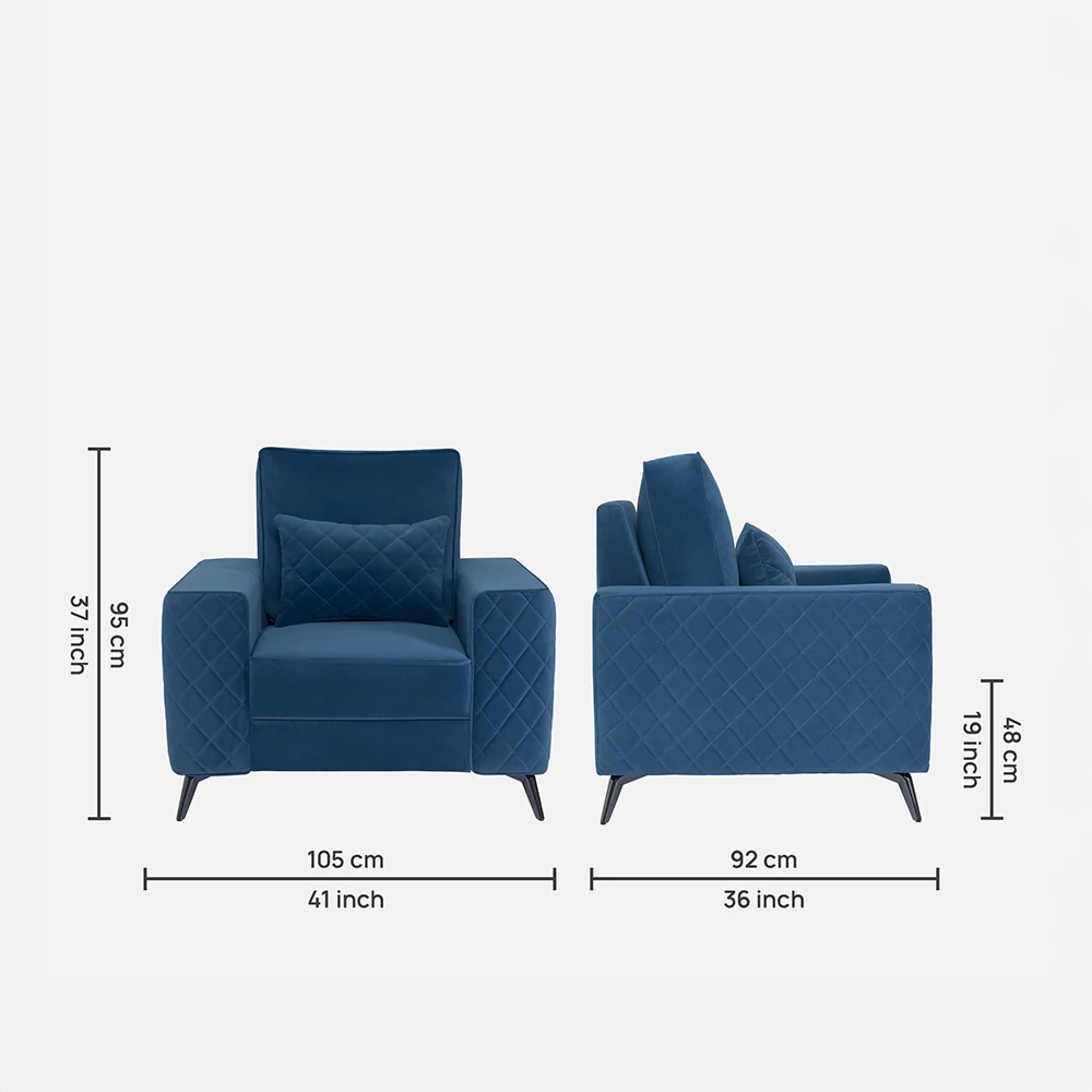 Eden Sapphire Blue Fabric 1 Seater Sofa - Image 4