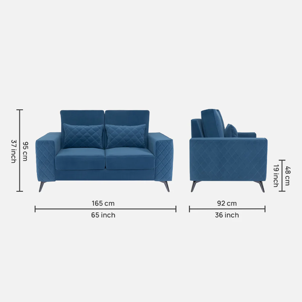 Eden Sapphire Blue Fabric 2 Seater Sofa - Image 4