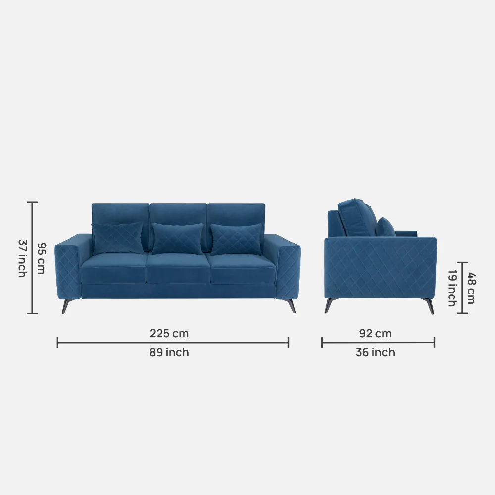 Eden Sapphire Blue Fabric 3 Seater Sofa - Image 4