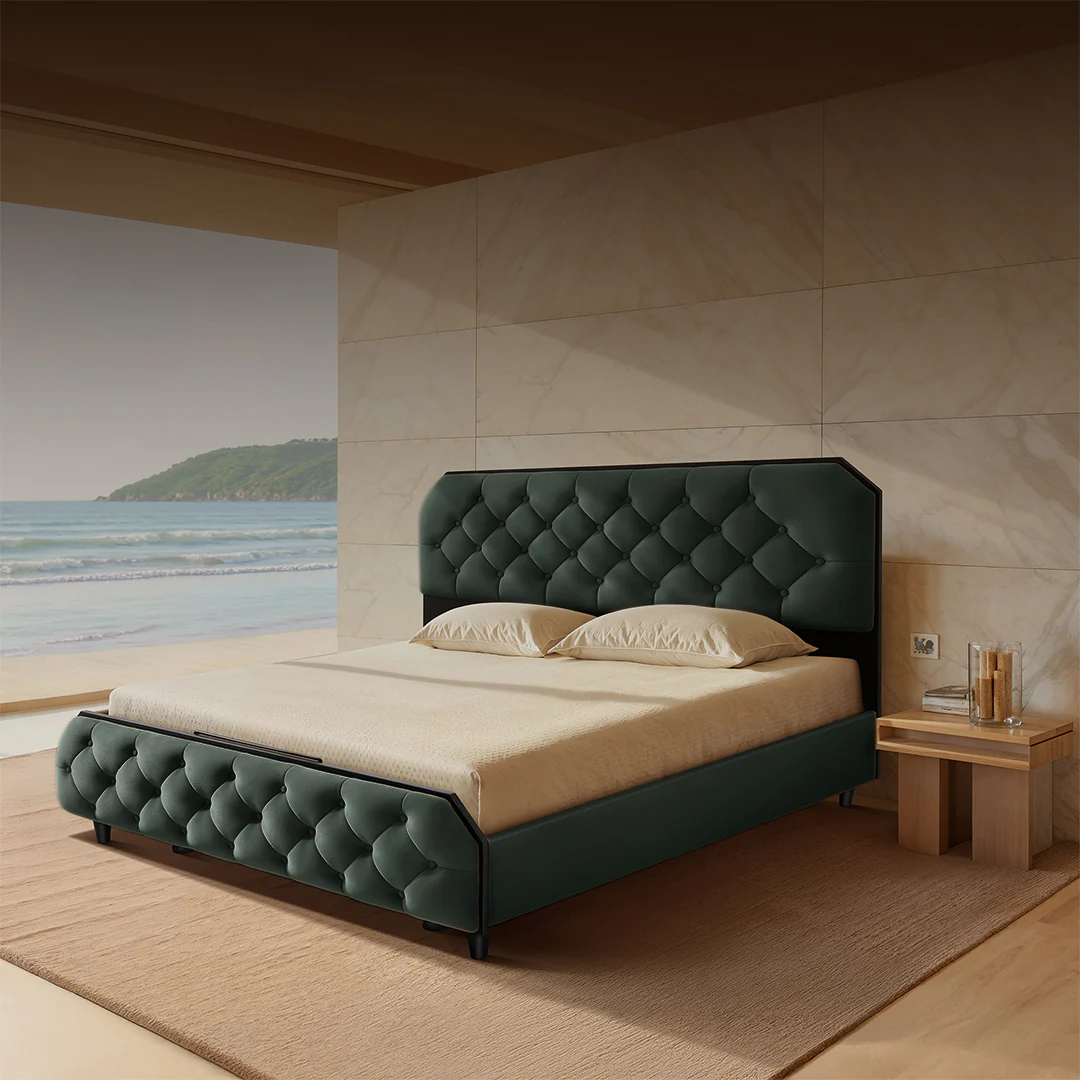 Serene Mountain View Upholstered Bed - Green - Image 6