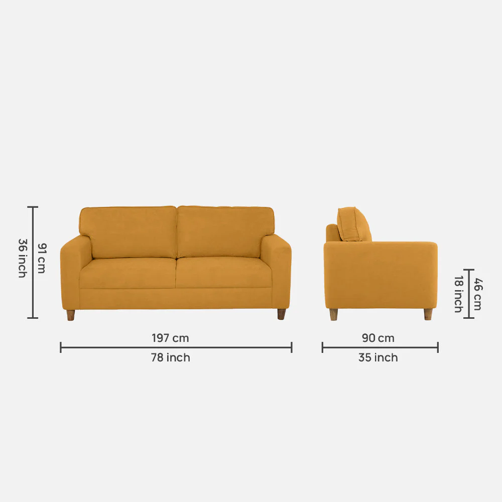 Utopia Yellow Fabric 3 Seater Sofa - Image 4