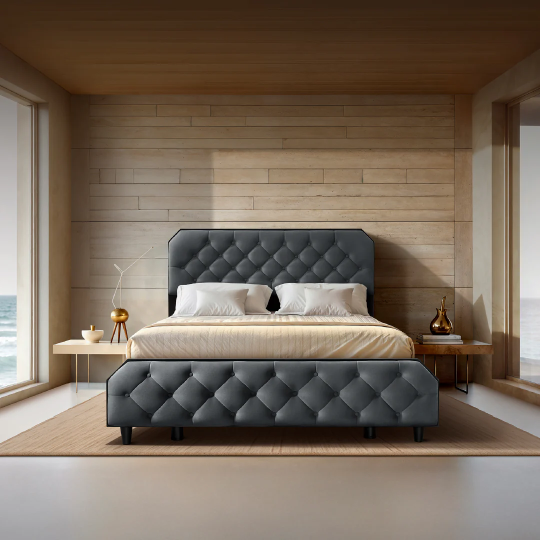 Wave Plus Adjustable Bed Serene Upholstered Bed (Grey)+ Wave Kinect Strength Mattress 8"(20.3cm)