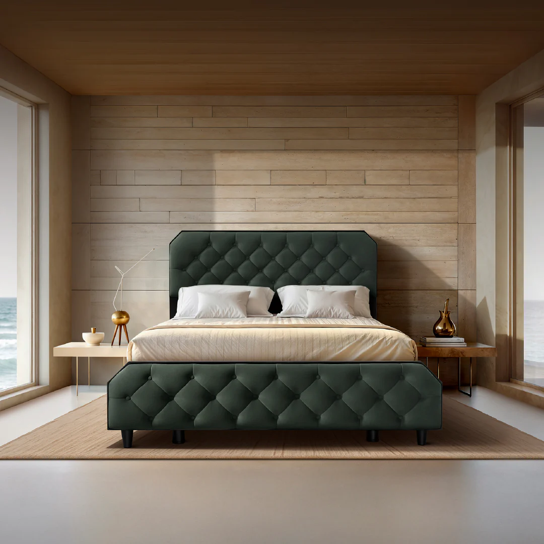 Wave Plus Adjustable Bed with Serene Upholstered Bed and SuperGrid-Green