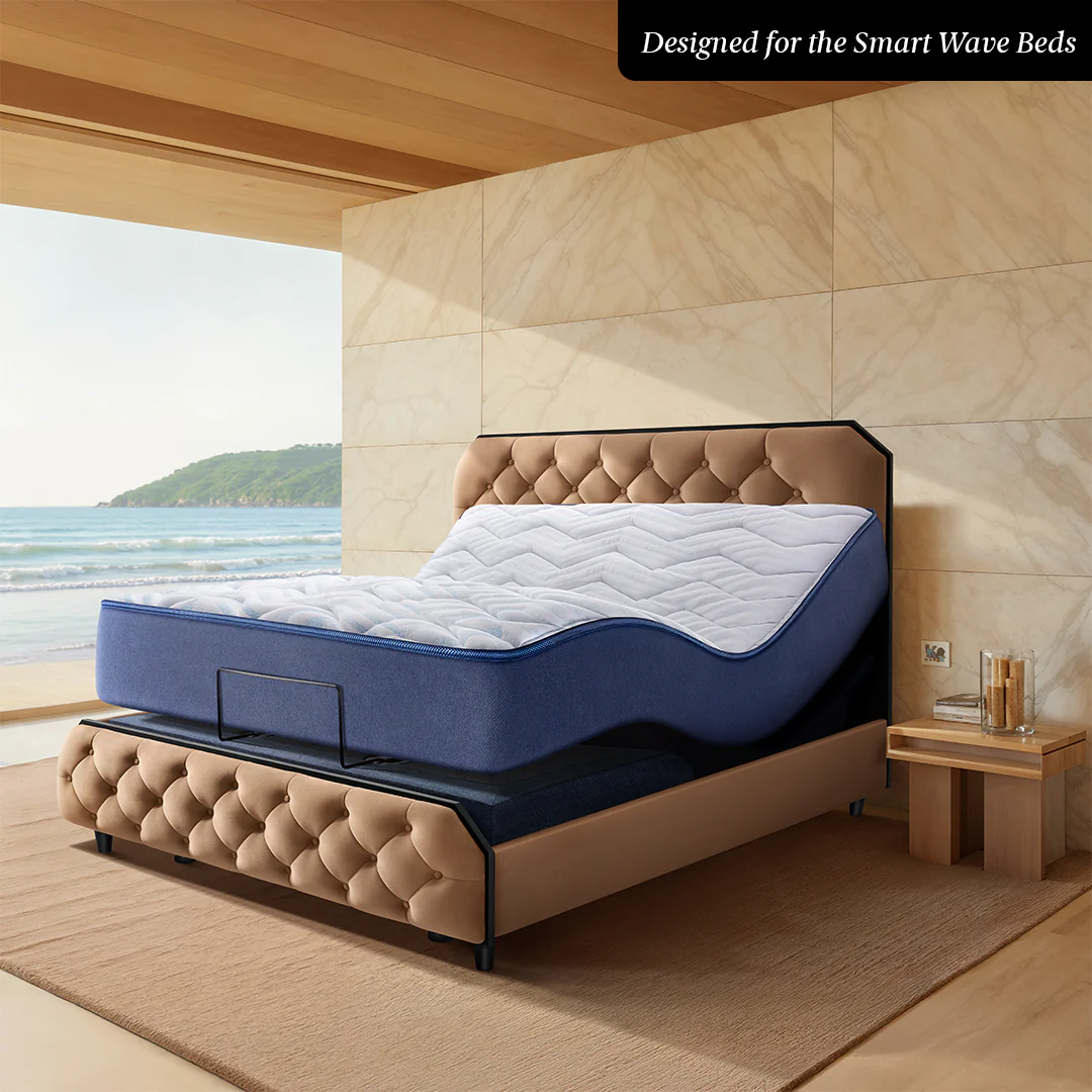Wave Twin Adjustable Bed with Serene Brown (Tiger's Eye) Upholstered Bed with Quboid 8" (20.3 cm) and 2 Fitted Bedsheets - Image 3