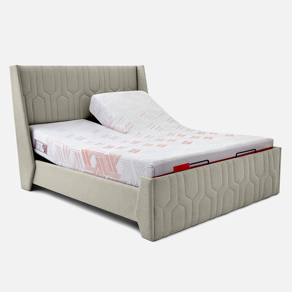 Wave Twin Adjustable Bed with Tranquil Beige ( Sea Shell )Upholstered Bed, Mattress, and 2 Fitted Bedsheets - Image 8