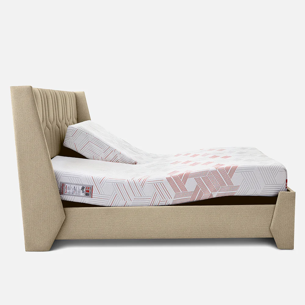 Wave Twin Adjustable Bed with Tranquil Brown ( Walnut Shell ) Upholstered Bed, Mattress, and 2 Fitted Bedsheets - Image 4