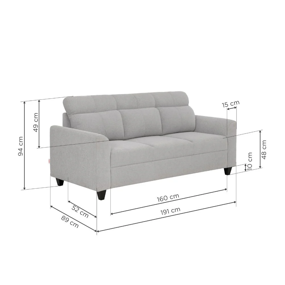 Zivo Plus Cloudy Gray Fabric Sofa Set 3 Seater Sofa - Image 4