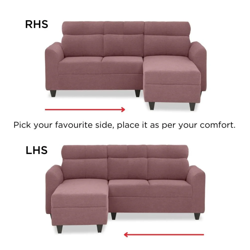 Zivo Plus Dusky Pink Fabric Sofa Set 3 Seater Sofa with Lounger - Image 12