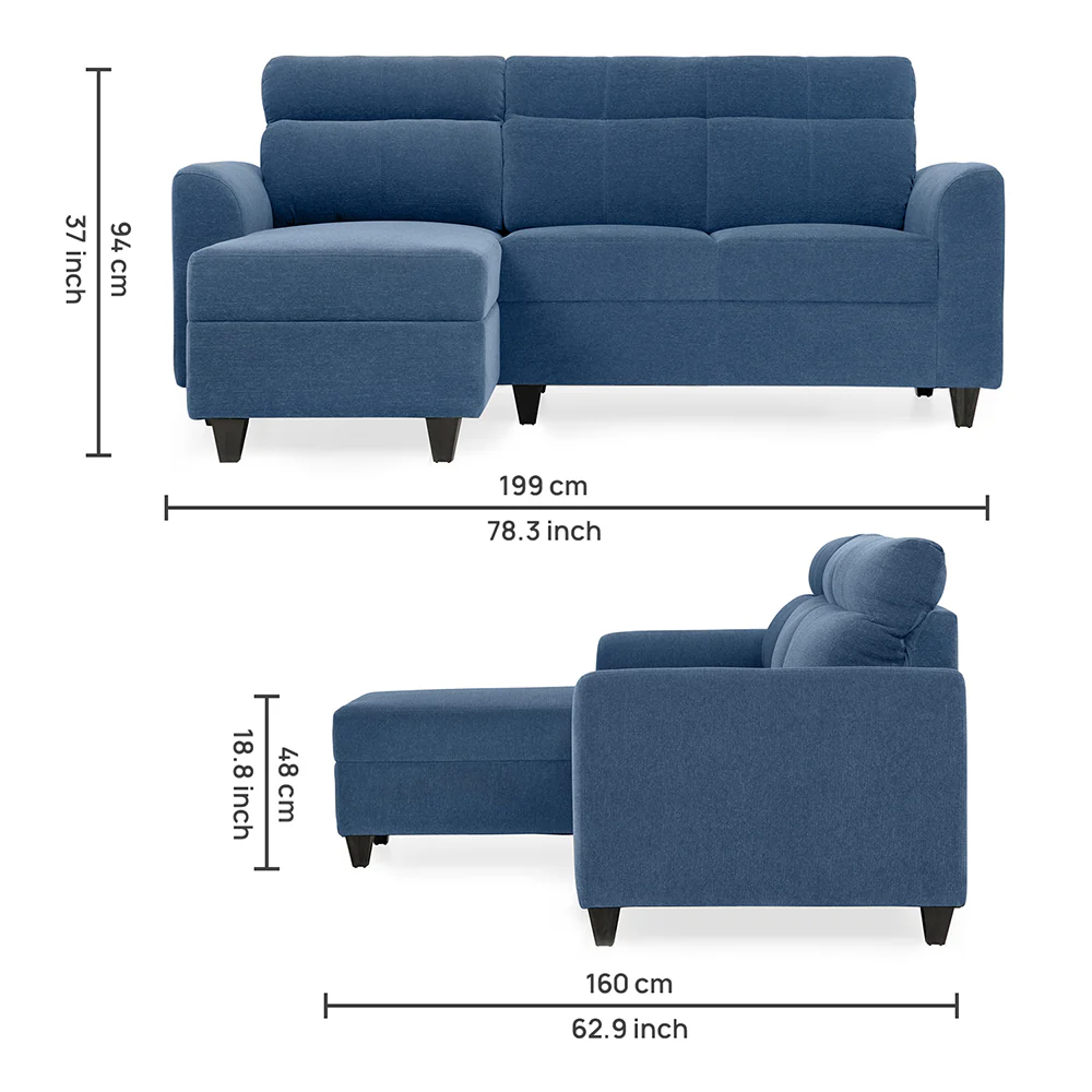 Zivo Plus Twilight Blue Fabric 2 Seater Sofa with Lounger - Image 10